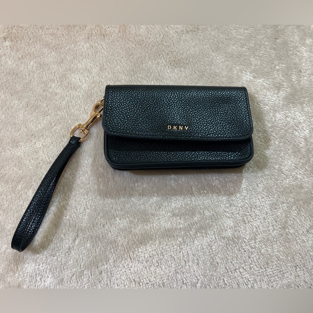 NWOT DKNY Black Pebble Clutch with Belt Loops